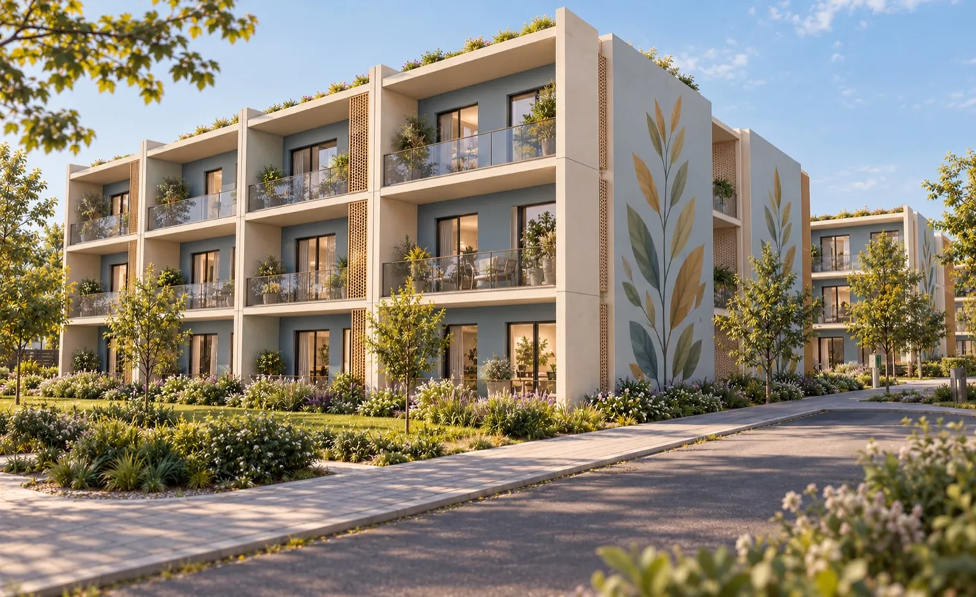 Apartment building from KV room modules — render
