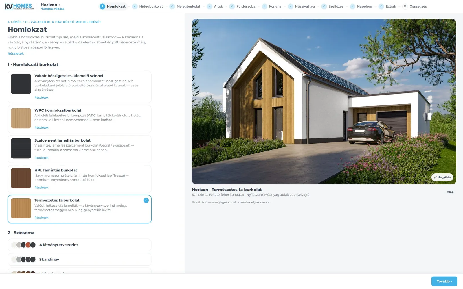 Configurator: wood cladding, black-and-white colour scheme